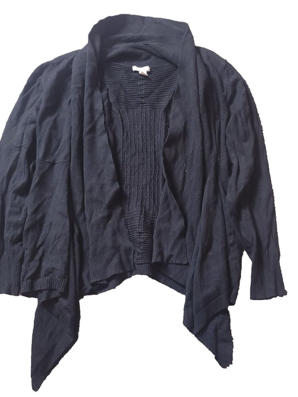 Cato Open Front Cardigan Women 14 16W Plus Size Black Sweater Ribbed Rayon Nylon